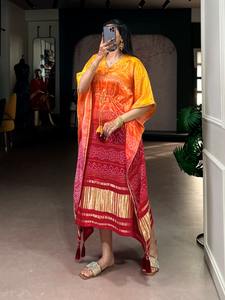 Vêtements ethniques indiens en soie Gaji pure, kaftan oversize, le meilleur choix pour une robe d'été, idéal pour les occasions décontractées ou spéciales, Kurtis. - Product Image 6