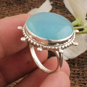 Natural <b>Large</b> Round Aqua Chalcedony <b>Ring</b> 925 Sterling Silver Bold Statement Blue <b>Stone</b> <b>Ring</b> Gemstone Jewelry Wholesale - Product Image 2
