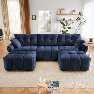 Elegante Set Divano a 3 Posti con Pouf e Cuscini Decorativi, Struttura Robusta in Legno Massello, Tessuto Chenille per Soggiorno - Product Image 3