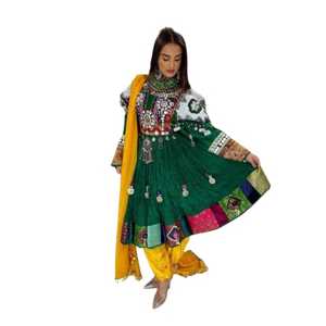 <b>Emerald</b> green maroon red <b>dress</b> Heavy embroidered tribal Kuchi <b>dress</b> Traditional coin work mirror <b>dress</b> - Product Image 1