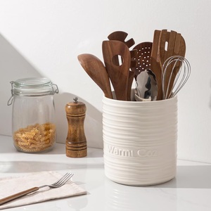 Elegante Portautensilios de Cerámica, Diseño de Rayas Verticales Pintadas a Mano, Duradero, Resistente al Calor, Amplio Organizador para la Encimera de la Cocina - Product Image 4