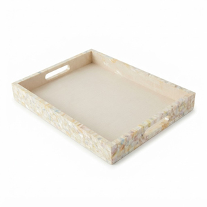 Plateau rectangulaire en nacre avec incrustation de mosaïque de coquillages, plateau de service décoratif haut de gamme pour table basse, ottoman, hôtel et maison - Product Image 3