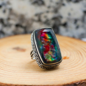 Anillo de Ammolita Plateada Hecho a Mano con Piedra Iridiscente Vibrante - Product Image 3