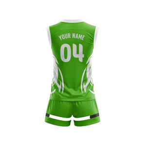 Conjunto de Uniforme de Voleibol Verde Sublimado Personalizado, Cuello en V, Sin Mangas, Absorbe la Humedad, 100% Poliéster, Unisex para Adultos, Tallas Grandes - Product Image 3