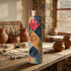 Bohemian Copper <b>Thermos</b> With Colorful Mandala Pattern Portable Travel Drinkware - Product Image 1