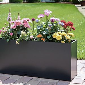 Galvanized Steel Large <b>Rectangular</b> Planter Box Black Powder Coated Metal Flower <b>Pot</b> for Indoor & Outdoor <b>Plants</b> Home Garden - Product Image 2