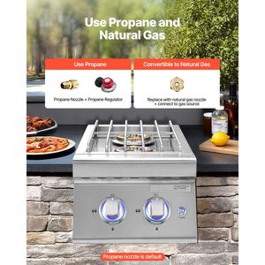 Doppi Bruciatori Laterali a Propano Liquido da 17.000 BTU per Cucina Esterna, Accessori BBQ Convertibili a Gas Naturale in Acciaio Inossidabile 304 - Product Image 4