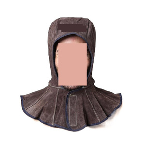 Professional Cowhide Split Leather Welding Helmet Flame Retardant Spark Resistant Face Shawl Heat Resistance Welder <b>Cap</b> - Product Image 4
