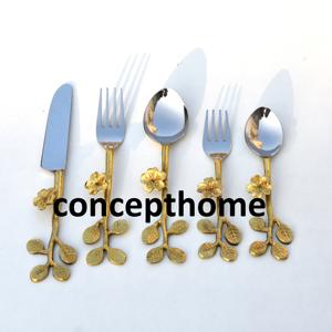 Cucharas de latón chapadas en oro con mango de concha marina para bodas, cucharas de mesa para cenas, en oferta. - Product Image 4