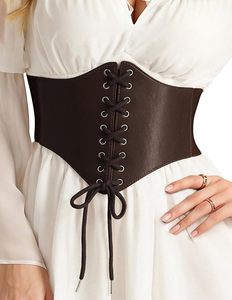Corset en cuir marron foncé pour femme, à lacets sur le devant, gaine amincissante, ceinture bustier - Product Image 1