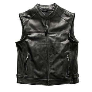 Chaleco de Cuero Genuino para Hombre, Estilo Motociclista, Cierre de Cremallera, Múltiples Bolsillos, Sin Mangas, Prenda Exterior Informal de Moda, OEM ODM - Product Image 1