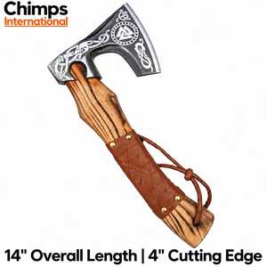 Hache Viking artisanale Chimps International en acier à haute teneur en carbone, gravée, avec manche en bois sculpté et enveloppe en cuir, 14 pouces - Product Image 5