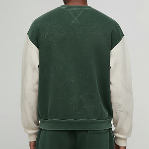 Sweat-shirts pour hommes en polaire d'hiver à épaules tombantes, color block, avec logo brodé personnalisé, appliqué, effet délavé, style streetwear - Product Image 2