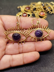 Pendientes de botón geométricos de moda para mujer, chapados en oro, con amatista y apatita, para boda o compromiso, joyería de piedra natural - Product Image 6