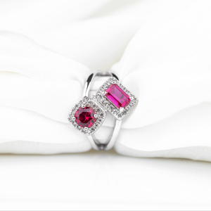 Women's 925 <b>Silver</b> Pink Zircon Halo Cocktail <b>Ring</b> <b>Emerald</b> Cut Round Geometric Gemstone Statement Jewelry - Product Image 1