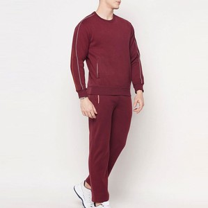 Conjunto Deportivo para Hombre Color Granate, Cuello Redondo, Color Sólido, Algodón, Ropa Casual con Bolsillos Laterales, Corte Regular, Estilo Otoñal - Product Image 2