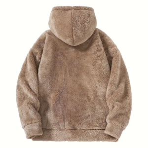 Custom Mens <b>Sherpa</b> Fleece Anti-Pilling 370g Hoodie Warm Teddy Pullover Quarter Zip Oversized Plush Winter Casual Sweatshirt - Product Image 2