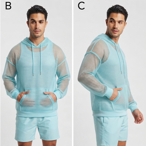 Drop Shoulder 100% Polyester Mesh Hoodie Men's Oversized <b>Fishnet</b> Hood Tops Men Quick Dry Summer Transparent Hoodies Men - Product Image 6