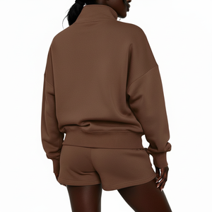 Women's 320 GSM Fleece <b>Hoodie</b> and Shorts Set Winter Casual Two Piece Outfit Custom Logo Thick Warm Tracksuit Set - Product Image 3