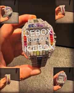 Montre Moissanite Carrée Sertie de Pierres, Cadran en Verre, Boîtier en Acier Inoxydable, Fermoir de Bracelet, Résistance à l'Eau 10 ATM, Style Hip Hop - Product Image 5