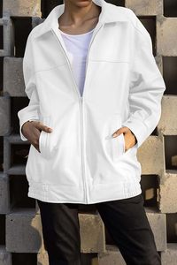 Veste utilitaire blanche en polyester pour femme, manches longues, fermeture éclair, col rabattable, respirante, couleur unie, style printemps - Product Image 5