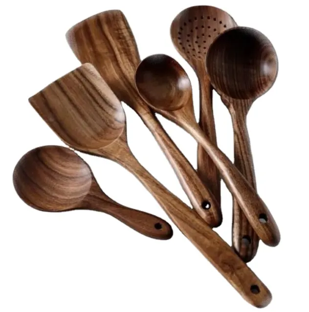 Acacia wood spatula soup spoon set cooking non-stick household kitchen supplies custom logo wooden utensils set
