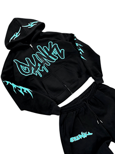 Wholesale Mens <b>Y2K</b> Graphic Streetwear <b>Tracksuits</b> Custom Logo Lightweight Cotton Fleece Full Zip Hoodie Sweatsuit Multi Color Two - Product Image 5