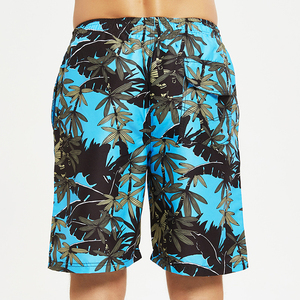 Shorts de Baño para Hombre, Estampados, de Secado Rápido, con Cordón en la Cintura, Casuales, Azul y Negro, con Estampado de Palmeras, Corte Medio - Product Image 5