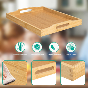 Plateau de service en bambou avec poignées, plateau de petit-déjeuner en bois, plateau de service alimentaire naturel pour la cuisine, la salle à manger, la maison et le restaurant - Product Image 5