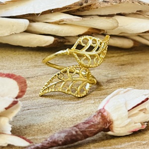 Anillo de Hoja Delicado Favorito del Mercado, Anillo Bohemio de Latón para Mujer, Chapado en Oro de 18k, Joyería Botánica Vintage de Filigrana, Venta al por Mayor/OEM/ODM - Product Image 6