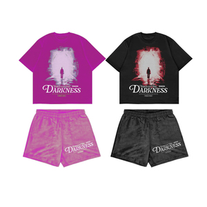 เสื้อและกางเกงขาสั้นชุดเซ็ตสตรีทแวร์ผ้าคอตตอนย้อมสีแบบแอซิดวอช พร้อมโลโก้สั่งทำคุณภาพพรีเมียม สำหรับทั้งชายและหญิง - Product Image 2