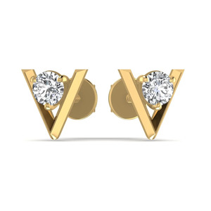 Pendientes de Diamantes Cultivados en Laboratorio con Corte Redondo, Certificados, con Engaste de Garras, Estilo Clásico, Claridad VVS, Oro Amarillo de 14K, Pendientes de Aniversario - Product Image 1