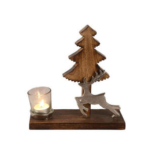 High Quality Christmas Decorative Aluminum Deer and T-Light Black Finishing on Wooden Base <b>Set</b> of 2 for Sale at Wholesale Price - Product Image 2
