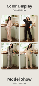 Ensemble de pyjama long pour femmes, style décontracté français, vêtements de détente, nouveau printemps automne, couleur unie, vêtements de nuit avec coussinets de soutien-gorge amovibles - Product Image 2