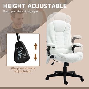 Sedia da Ufficio Direzionale a 6 Punti di Supporto, Design Tradizionale, Velluto Bianco, Schienale Alto, Altezza Regolabile, Materiale PU, Massaggio Termico Vibrante - Product Image 5