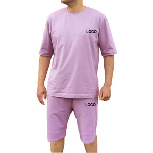Conjunto de camiseta y pantalones cortos de algodón transpirable para hombre, material de poliéster y algodón, manga corta, color sólido, ropa de verano - Product Image 1