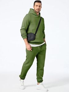 Sweat-shirt à capuche vert pour homme, ensemble de survêtement à manches longues, couleur unie, vêtements décontractés, 100% coton respirant, tenue d'automne - Product Image 1