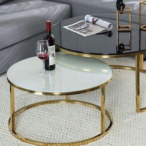 Modern Round Handmade Marble Top Metal Frame <b>Nesting</b> <b>Coffee</b> <b>Table</b> <b>Set</b> KS International Living Room Furniture - Product Image 3