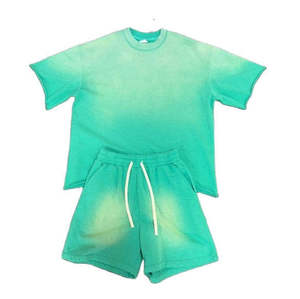 Ensembles d'été en coton de qualité supérieure avec logo personnalisé, t-shirt et short en coton lourd lavé - Product Image 1