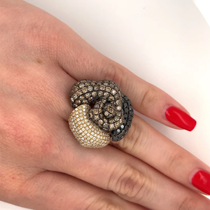 Anillo de Cóctel con Forma de Flor para Mujer, Joyería de Oro de 9K, Micro Pavé de Diamantes, Piedra Redonda Natural, Estilo Glamuroso, Anillo de Regalo para Fiesta - Product Image 4