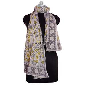 Hand Block Printed Cotton One-Piece Scoop <b>Neck</b> Beach Wrap <b>Scarf</b> Swimwear Cover-Up for Women Lightweight Summer Gift - Product Image 5