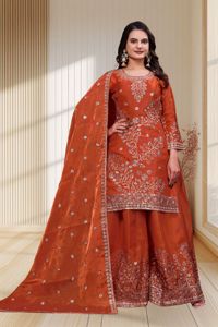 Ensemble trois pièces pour femme en soie Fendy entièrement cousu, avec kurta brodée de sequins et dupatta assorti UV137- DC - Product Image 5