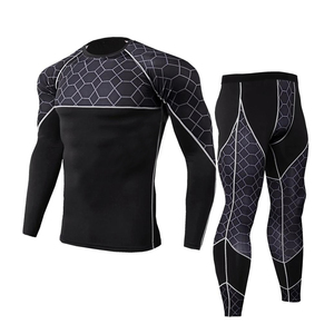Men's 2 Piece Long Sleeve Compression Shirts & <b>Ankle</b> Length Leggings Pants Gym Fitness Workout Wear Men Compression Set - Product Image 4