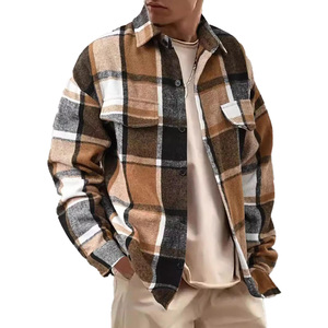 mens <b>flannel</b> shirt custom woven plaid button down casual fashion <b>overshirt</b> wholesale manufacturer private label apparel supplier - Product Image 1