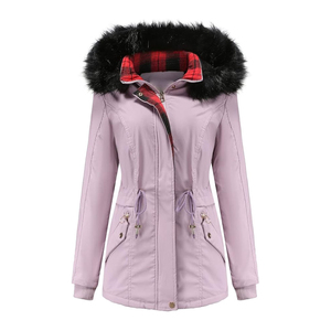 Parka en coton polaire pour femme, manteau d'hiver épais avec col en fourrure amovible, veste chauffante pour femme, fournisseur personnalisé - Product Image 1