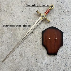 Épée Cérémonielle Maçonnique Médiévale Rouge en Acier Inoxydable avec Plaque de Présentation pour Collection, Cosplay - Product Image 3