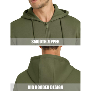 Sweat à capuche zippé pour homme en molleton 100% coton épais, style vintage délavé, avec fermeture éclair bidirectionnelle, motif uni, idéal pour l'hiver - Product Image 2