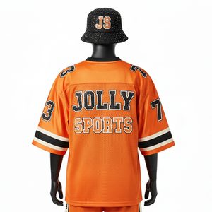 Camiseta de fútbol para hombre, de poliéster, malla ligera y transpirable, estilo panel naranja y negro, 100% algodón, corte holgado, estampada. - Product Image 2