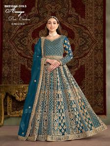 Vestido largo de red para uso ocasional con bordado frontal y trasero, proveedor de Surat. - Product Image 5