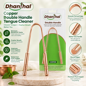 Limpiador de Lengua Dhanthal Premium 100% Cobre con Doble Mango Antideslizante para Cuidado Bucal, Portátil y Fácil de Transportar - Product Image 1